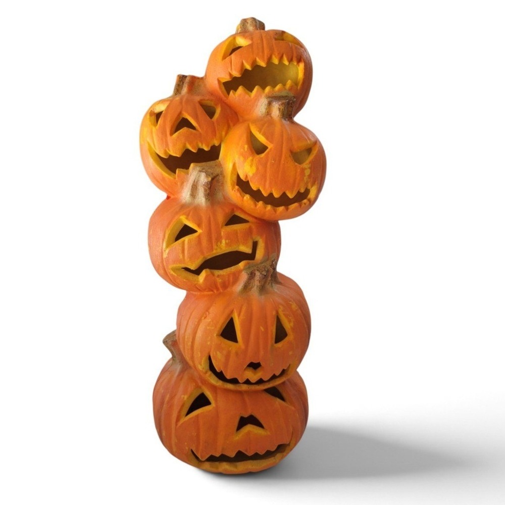 Vintage 1993 Trendmasters Lighted Stacked Jack O Lantern Pumpkins 18 Halloween